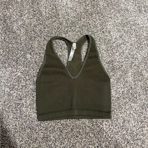 FP Movement by Free People Olive Green Ribbed Racerback Tank Top